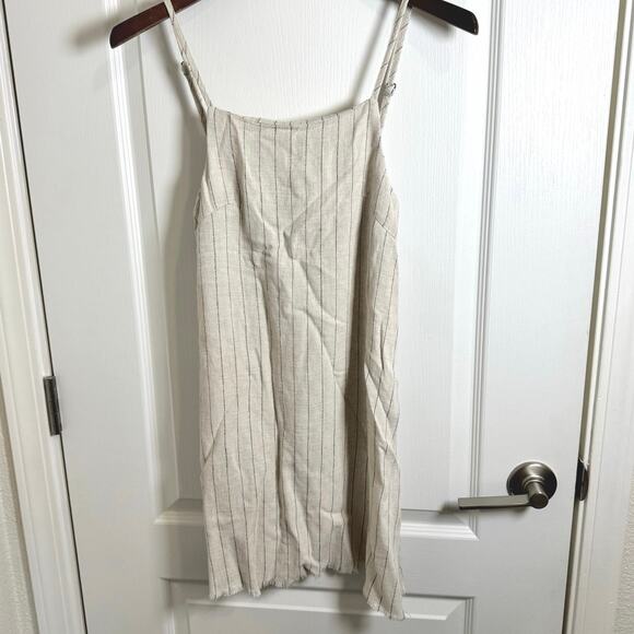 Rusty Tunic Top Adjustable Straps Frayed Hem Linen Blend Ivory Black Women’s XS - Picture 1 of 10